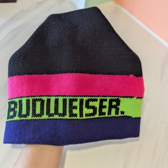 Vintage Y2K Neon Budweiser Beanie Ski Snowboard Knit Hat Made In USA - Picture 3 of 9